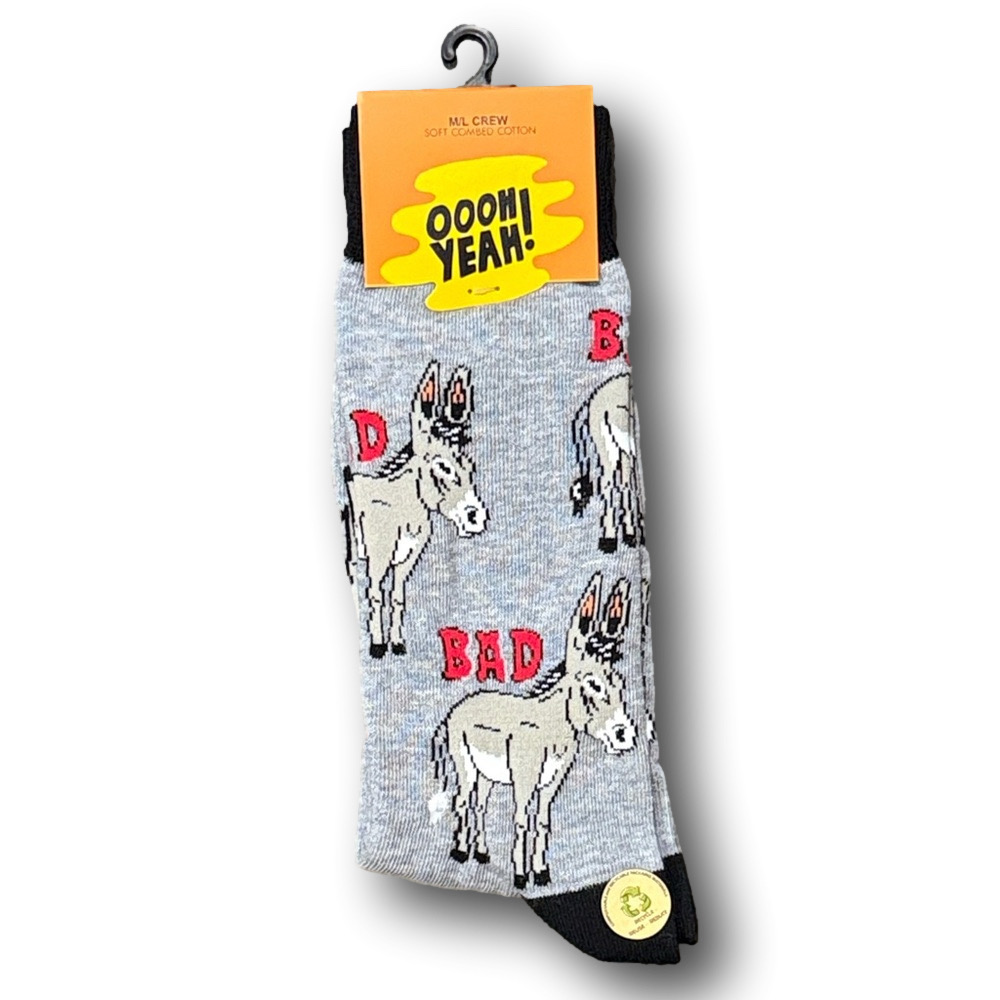 3/$18 "Bad Ass" Donkeys Funny Novelty Crew Socks - NWT